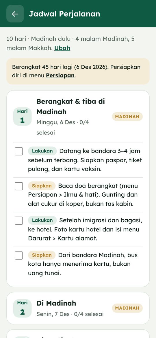Jadwal perjalanan per hari