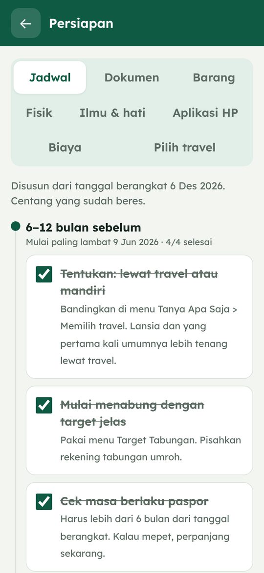 Jadwal persiapan bertanggal